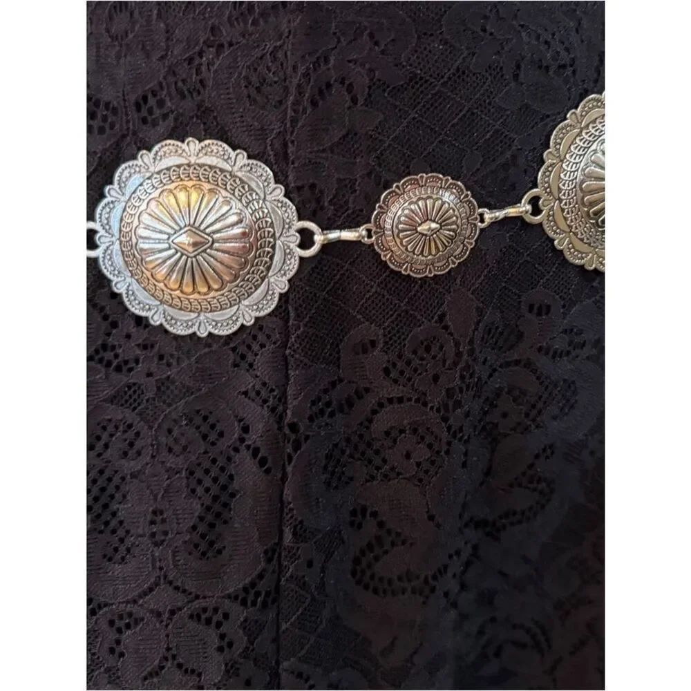 Silver Sunburst Concho Link Chain Belt Western Cowgirl Boho Festival OS NWT